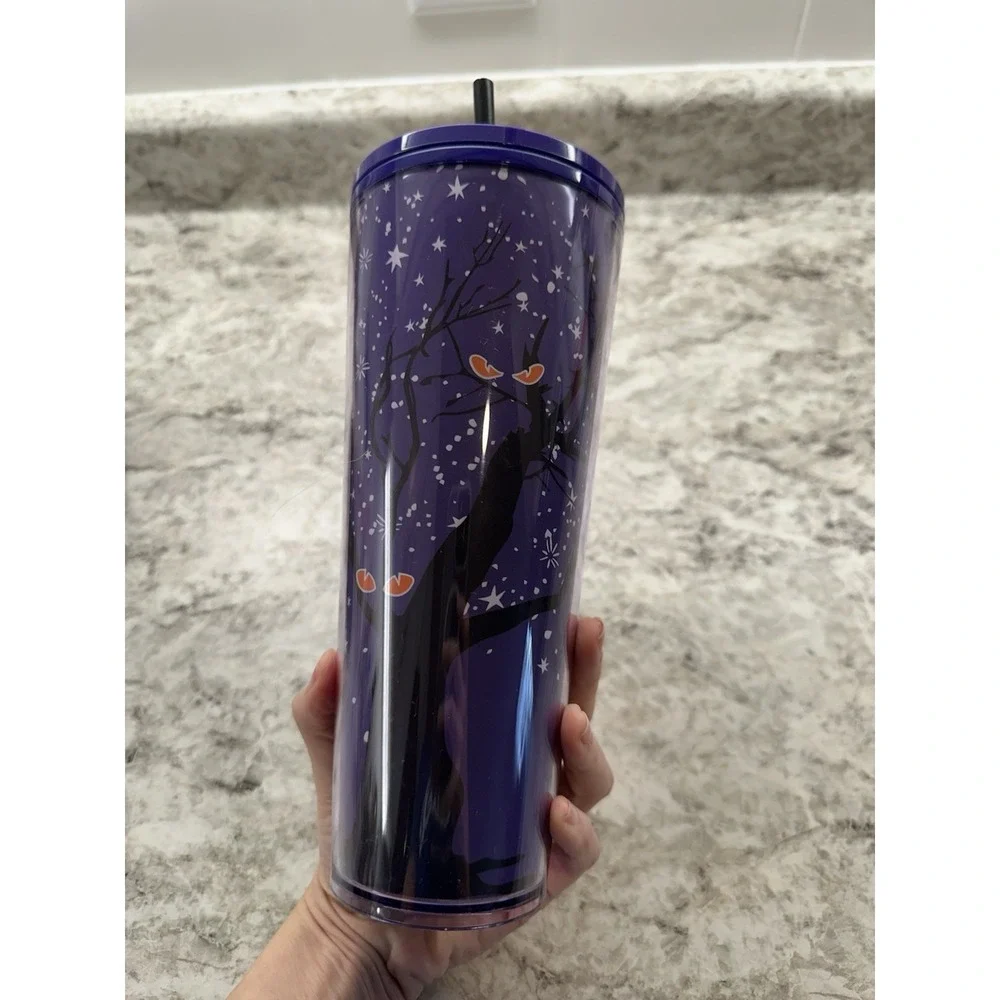 Starbucks‎ Halloween Eyes in the Dark Purple Cold Cup Tumbler 24oz 2022 w/ Straw